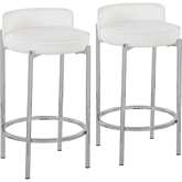 Chloe 26" Counter Stool in White Leatherette & Chrome Metal (Set of 2)